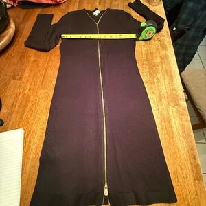 Calvin Klein Knit Dress Medium Zip Front Long Sleeve Fitted Body Con Black